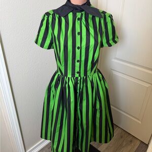 Green and Black Striped Dress
